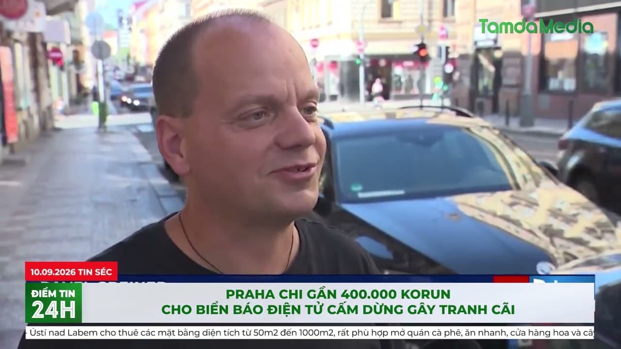 Praha chi gần 400 000 korun cho biển báo điện tử cấm dừng gây tranh cãi